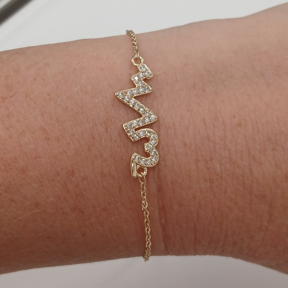 New 18k Goldplated Heartbeat Nurse Bracelet  Pretty Bird 7" To 8.75"